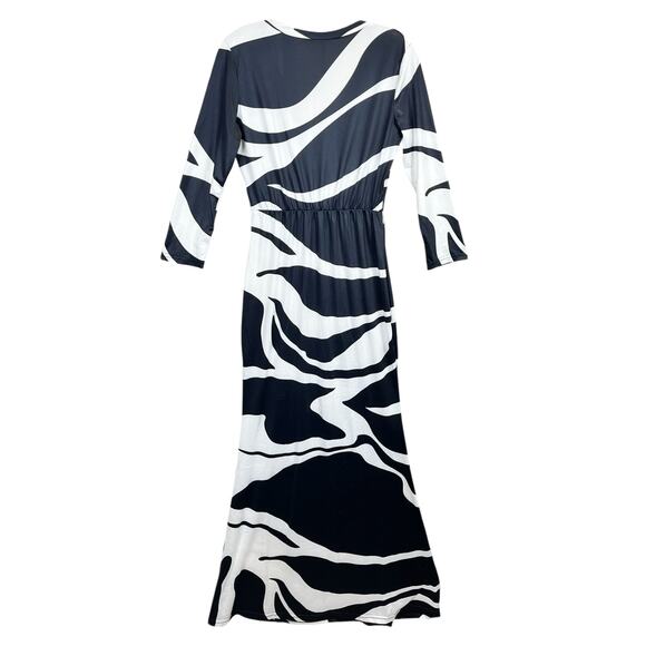 Black and White V-Neck Long Maxi Dress Elegant Style - Picture 2 of 6